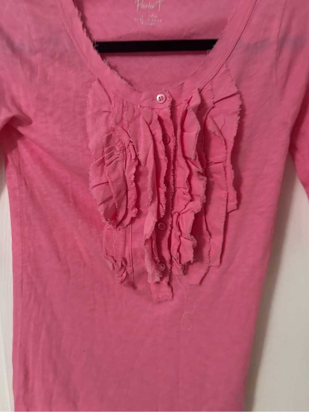 J Crew Pink Ruffle Front Tee - Picture 2 of 5